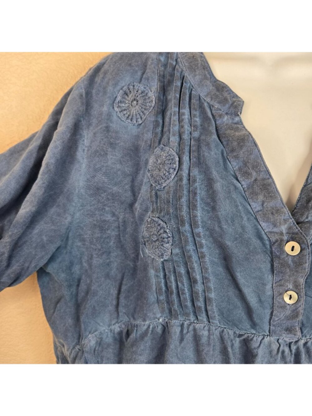 Blue Boho Tunic Top Shirt Lace Hem Womens XL Long Sleeve - Picture 4 of 7